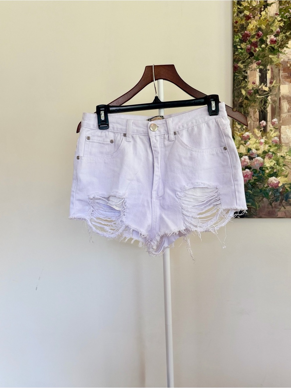 Boohoo White Distressed Denim Cutoff Shorts Size 8 High Waist Festival Summer